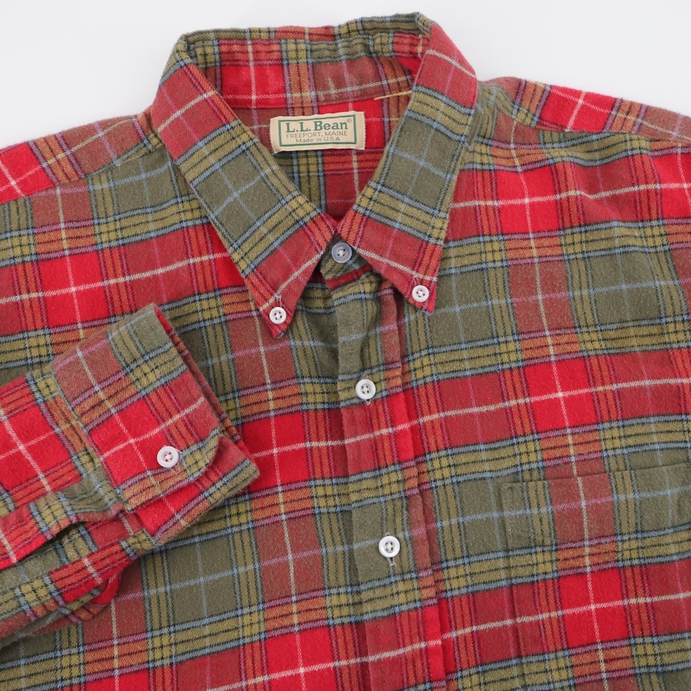 L.L. Bean Vintage Plaid Flannel Shirt USA Red Green Long Sleeve Mens Large